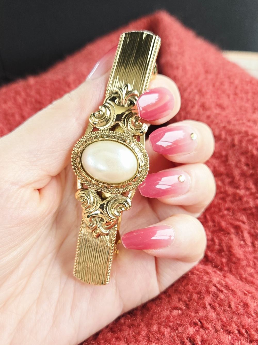 Gold-Tone Pearl Accent Hair Clip Vintage Hair Clip